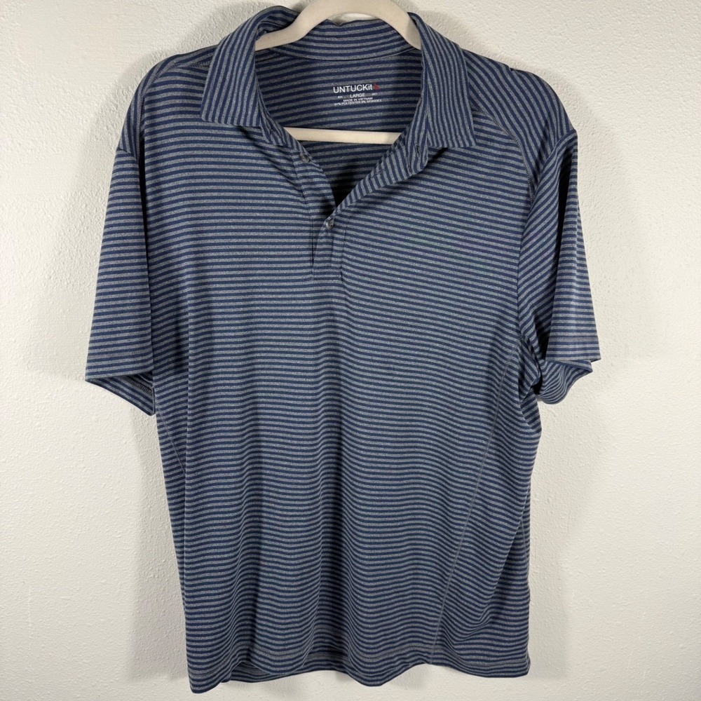 UNTUCKit Mens Striped‎ Polo Shirt Blue Gray Performance Golf Casual Size XL